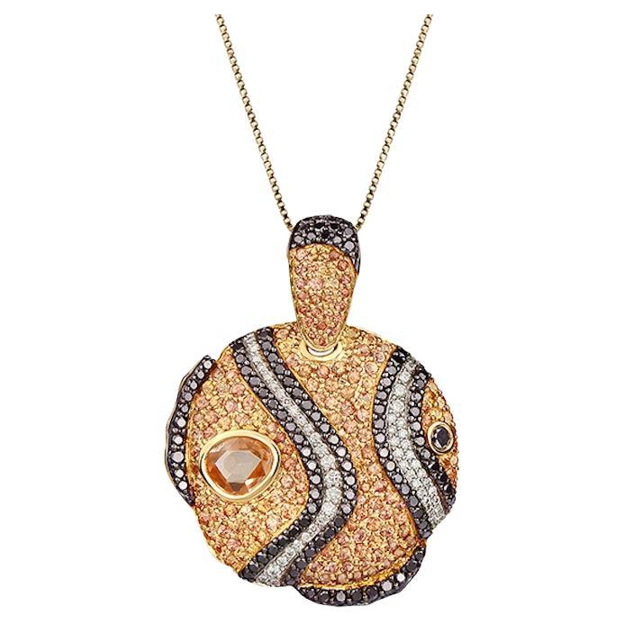 18K Gold Clown Fish Pendant with Diamonds and Sapphires For Sale