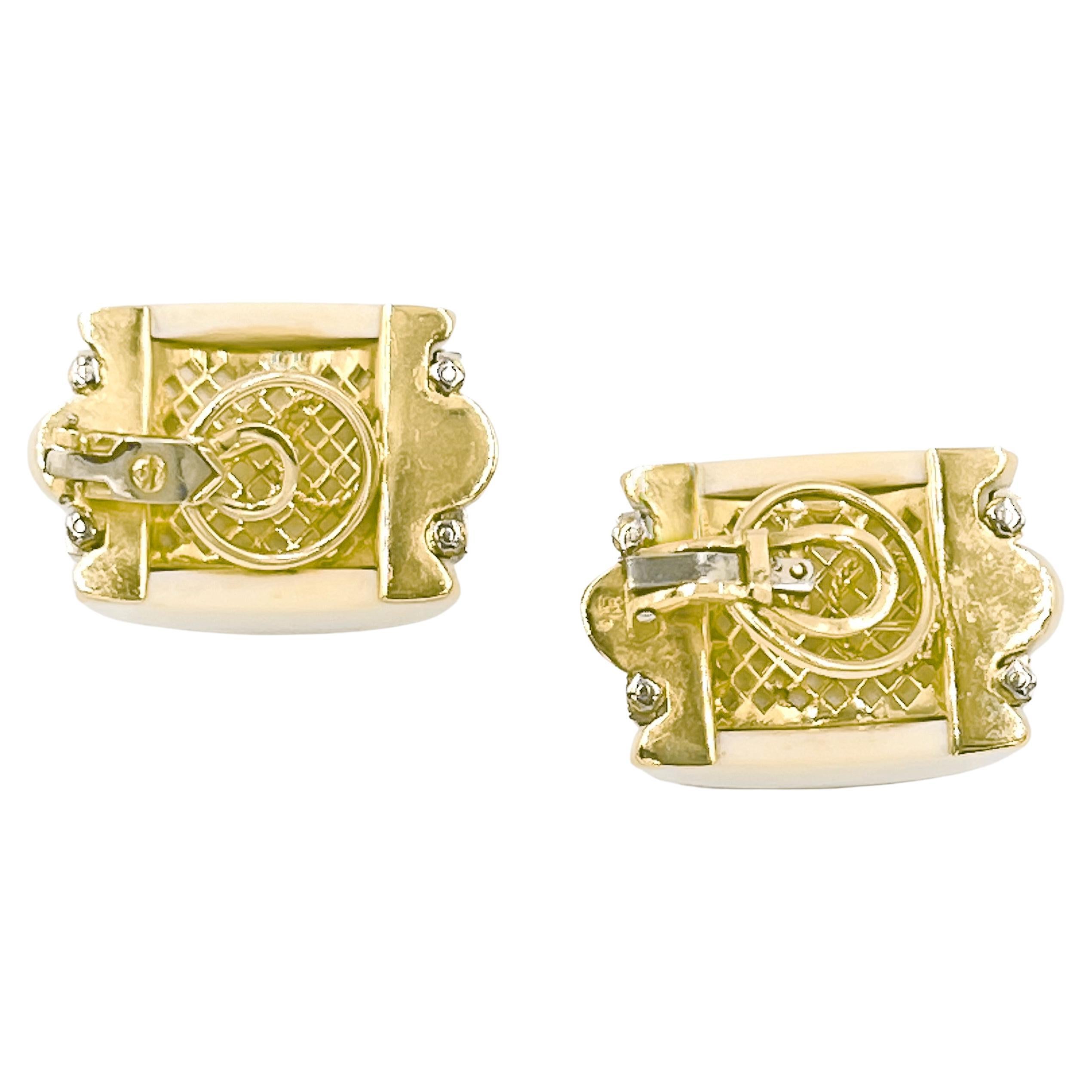 Modern 18k Gold Cocholong Diamond Clip Earrings