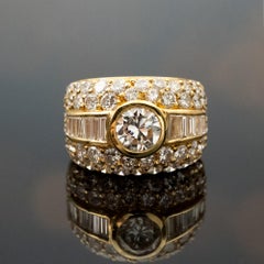 18K Gold Cocktail Ring, 1.00ct HRD Diamond, Baguette and Pavé Accents