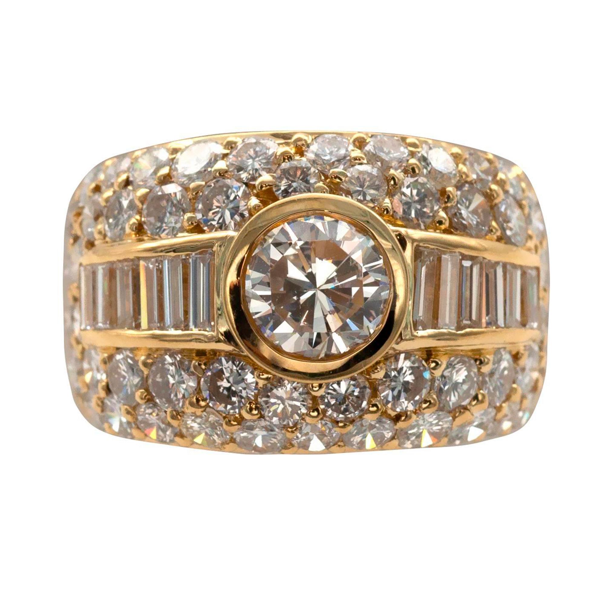 18K Gold Cocktail Ring, 1.00ct HRD Diamond, Baguette and Pavé Accents