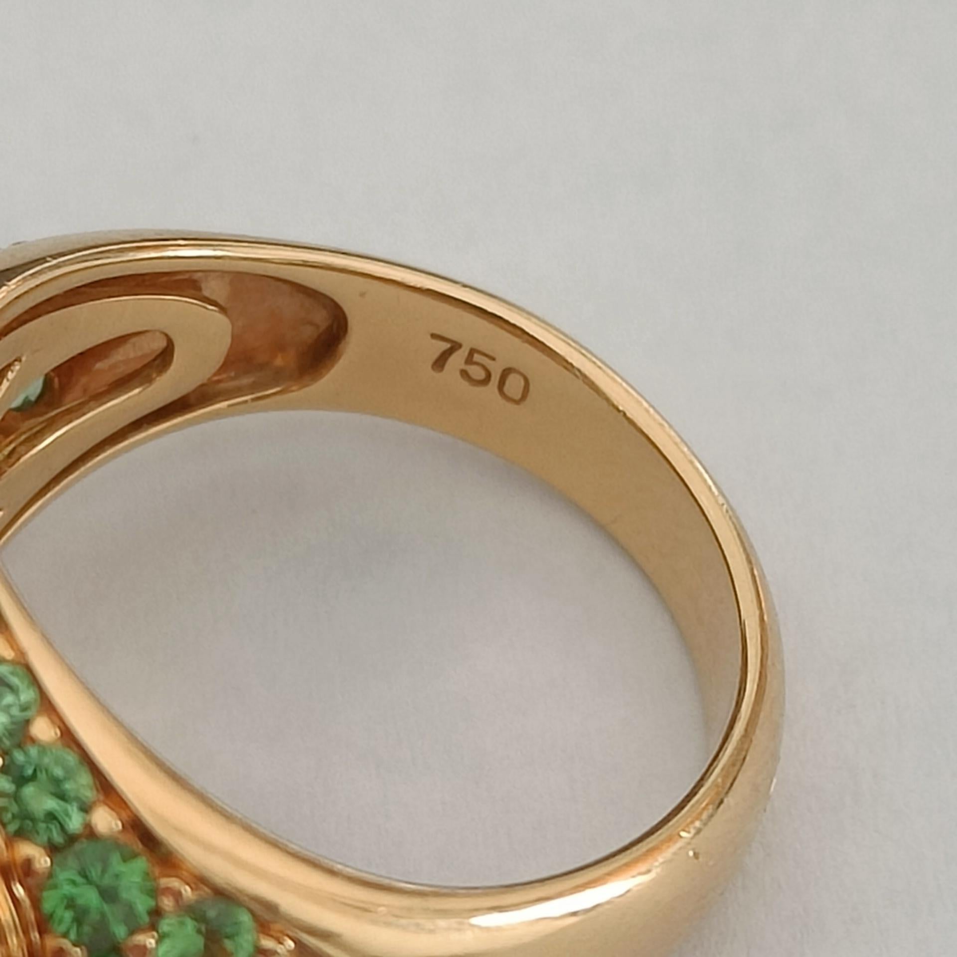 18k Gold Cocktail Ring with Blue Topaz Cabochon set with Tsavorites Pavé  For Sale 5