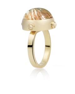 18k Gold Cocktail Ring with Rutilated Quartz on Turquoise