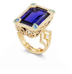 18K Gold Coco Ring, Tanzanite, Paraiba Tourmalines & Diamonds by Erica Courtney