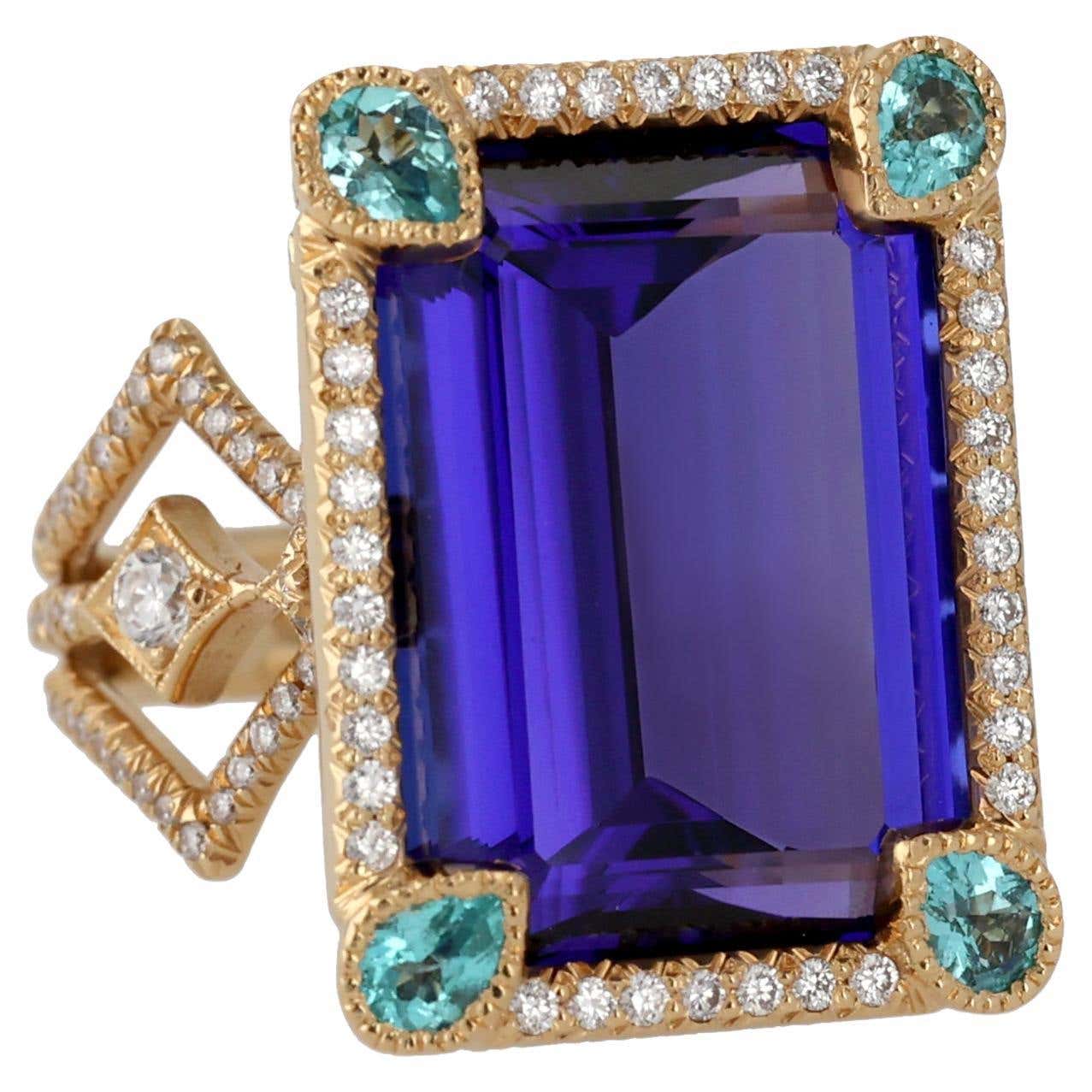 18K Gold Coco Ring, Tanzanite, Paraiba Tourmalines and Diamonds by ...