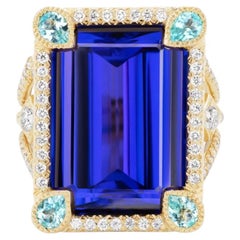 18K Gold Coco Ring, Tanzanite, Paraiba Tourmalines & Diamonds by Erica Courtney