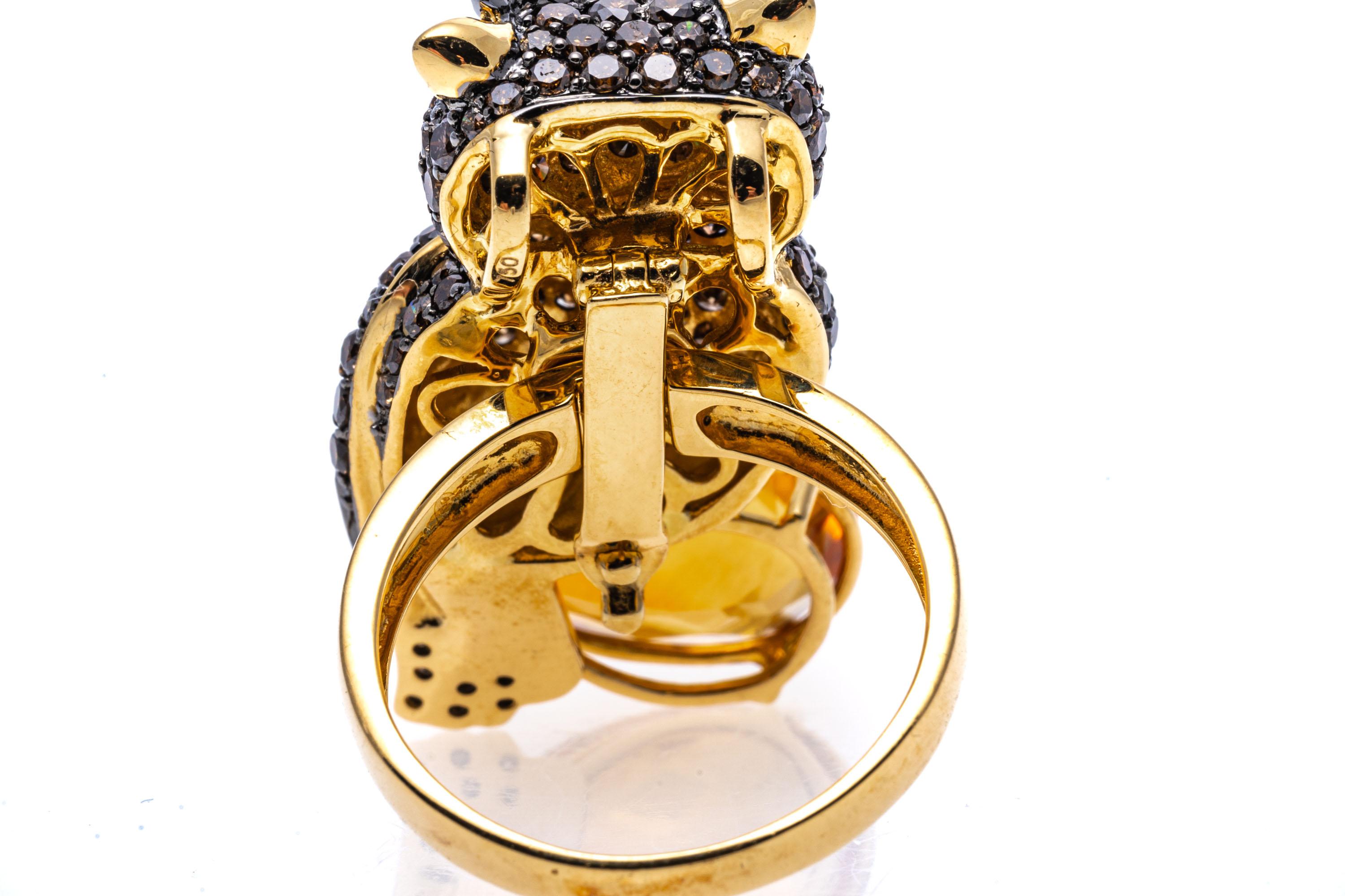 Contemporary 18k Gold Cognac Diamond Owl Ring/Pendant Set with Tourmaline and Citrine For Sale
