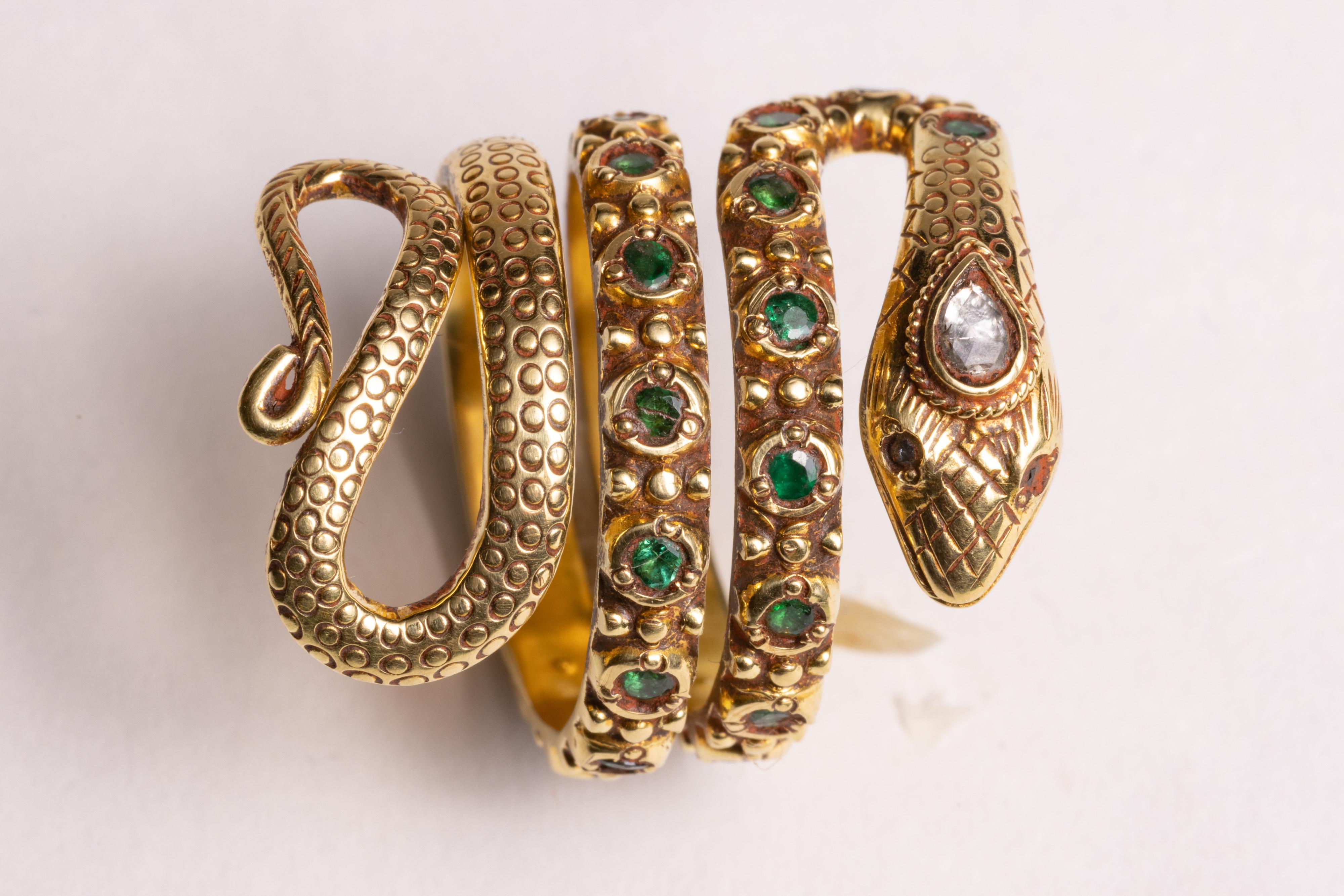 18K Gold Coil Snake Ring With Emeralds And Diamonds For Sale At 1stDibs 18K Gold Coil Snake Ring With Emeralds And Diamonds For Sale At 1stDibs