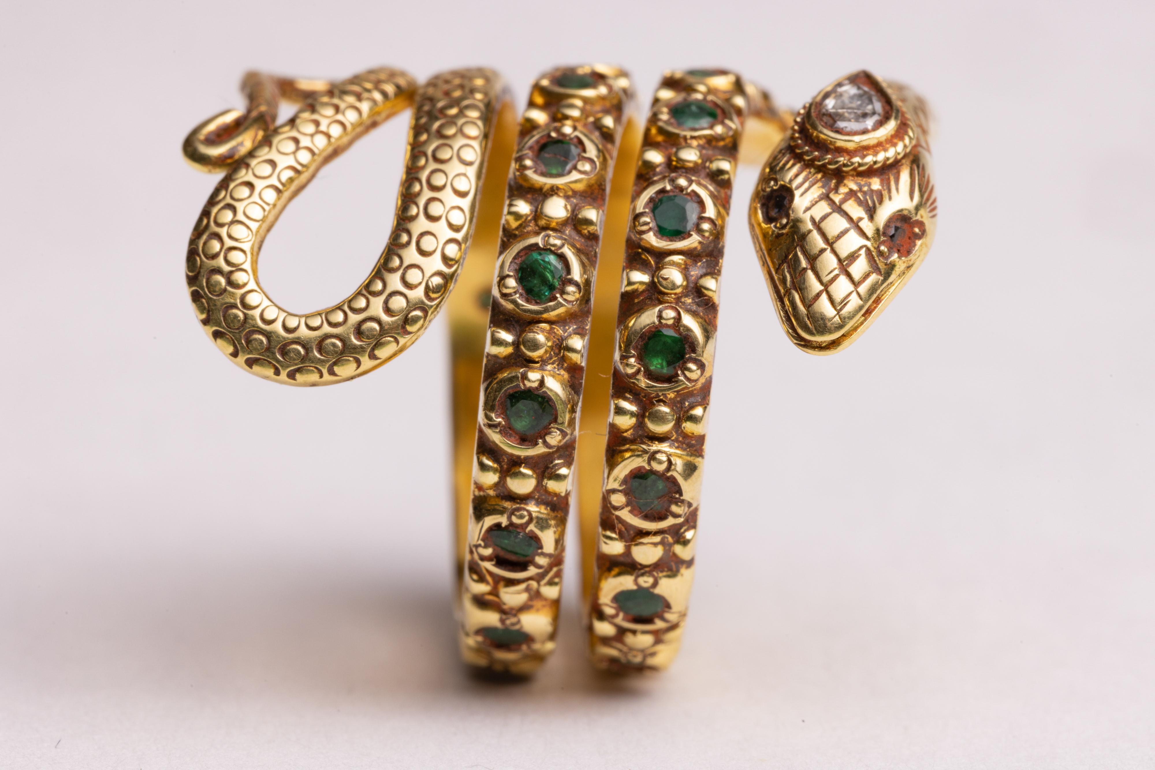 18K Gold Coil Snake Ring With Emeralds And Diamonds For Sale At 1stDibs 18K Gold Coil Snake Ring With Emeralds And Diamonds For Sale At 1stDibs