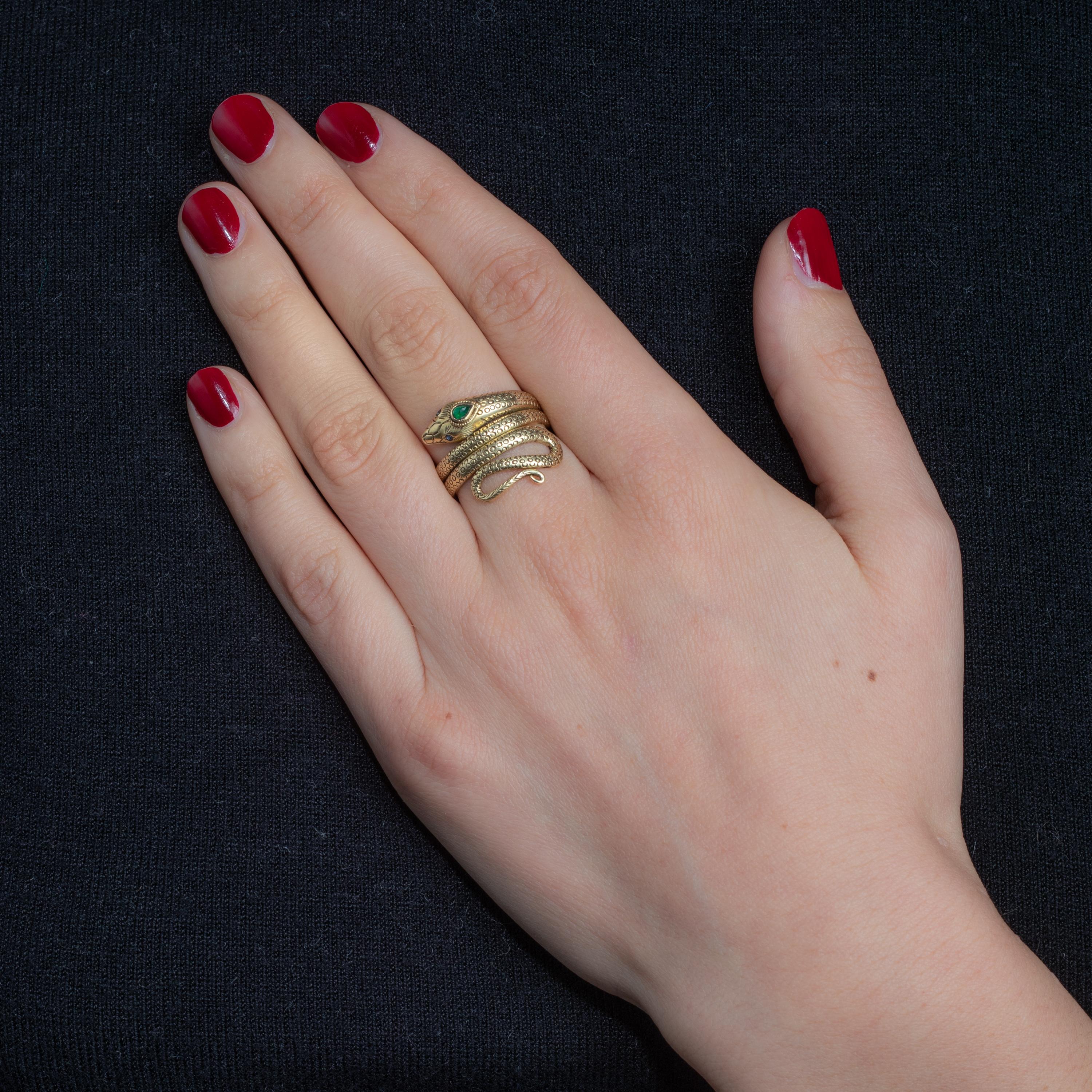 18 Karat Gold Schlangenring mit Smaragd und Saphiren für Damen oder Herren