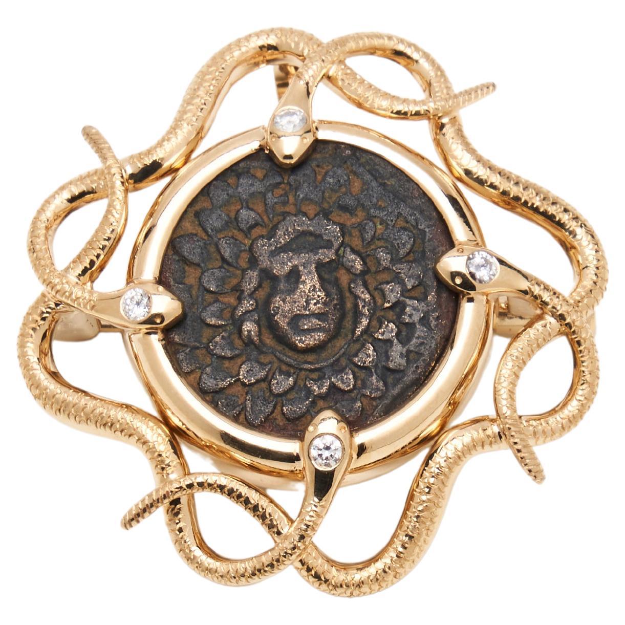 18K Gold Coin Snake Shape Brooch/ Pendant For Sale
