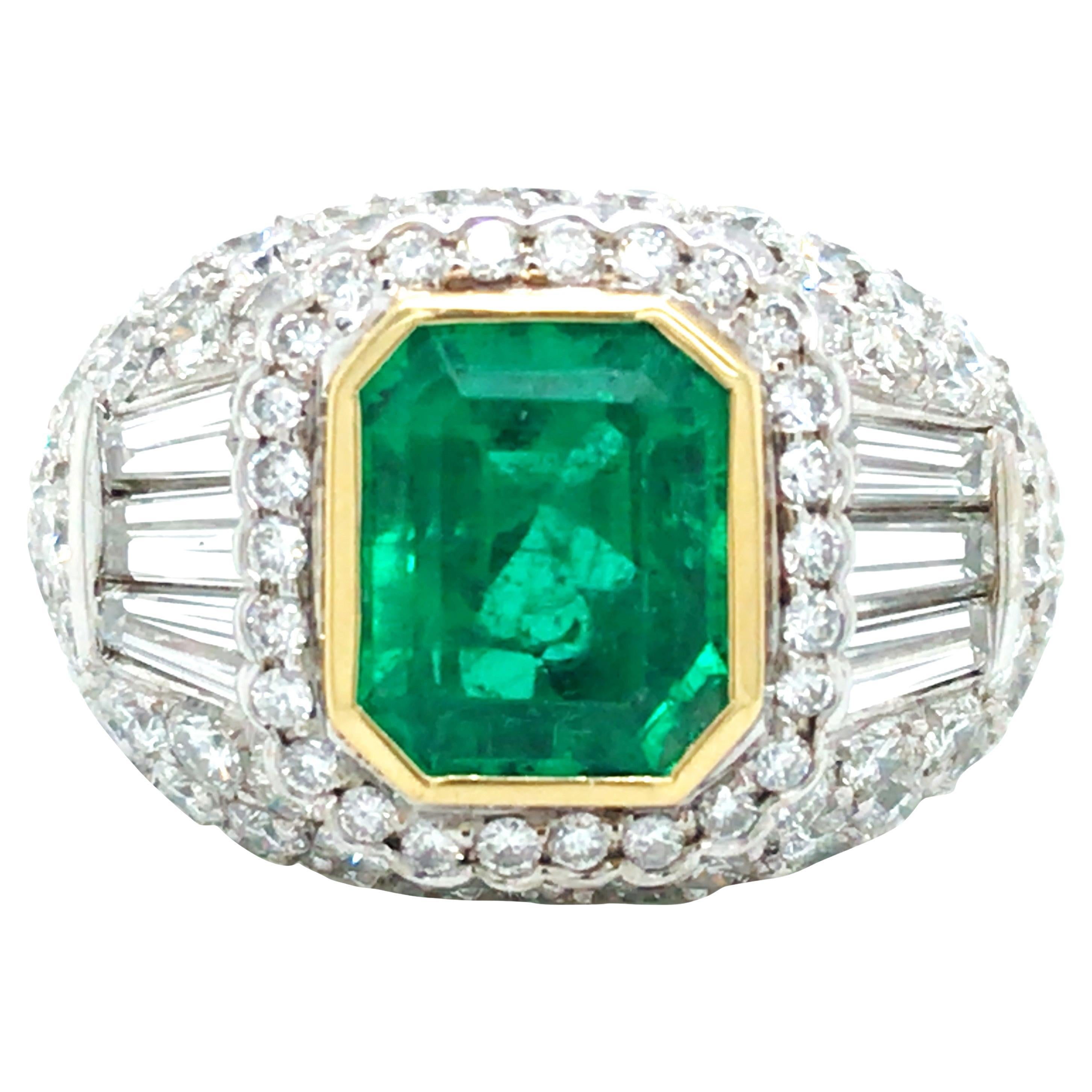 18K Gold Colombia Emerald Diamond Ring, AGL
