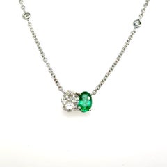 18k Gold Colombian Emerald Cts 0.42 with Marquise Princess‑Cut Diamonds Necklace