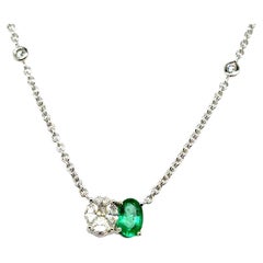 18k Gold Colombian Emerald Cts 0.42 with Marquise Princess‑Cut Diamonds Necklace
