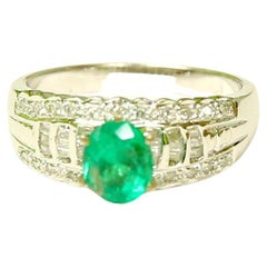 18K GOLD Colombian Emerald & VS Diamond Engagement Ring