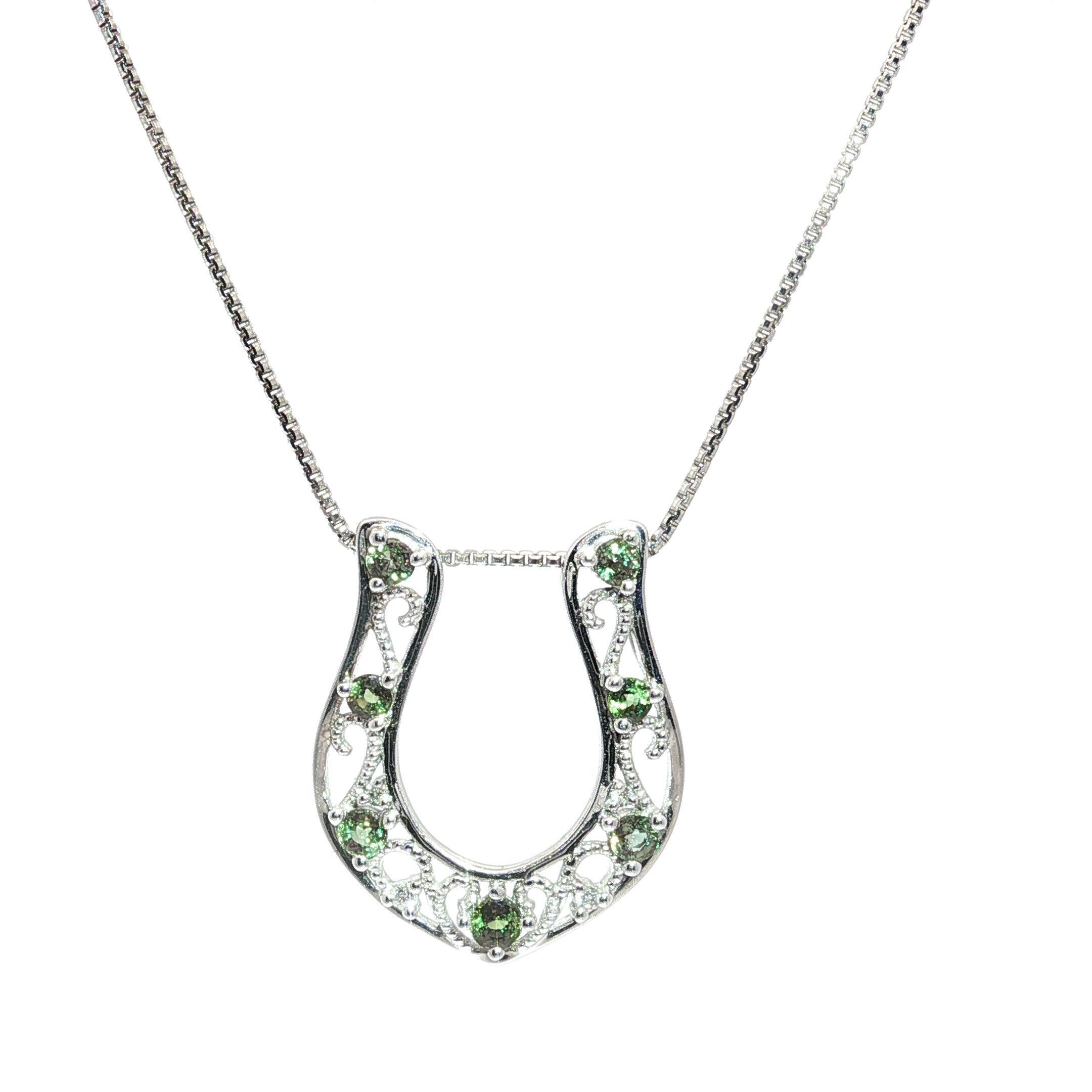 18k Gold Color Change Alexandrite & Diamond Horseshoe Lucky Slide Pendant Chain For Sale 3
