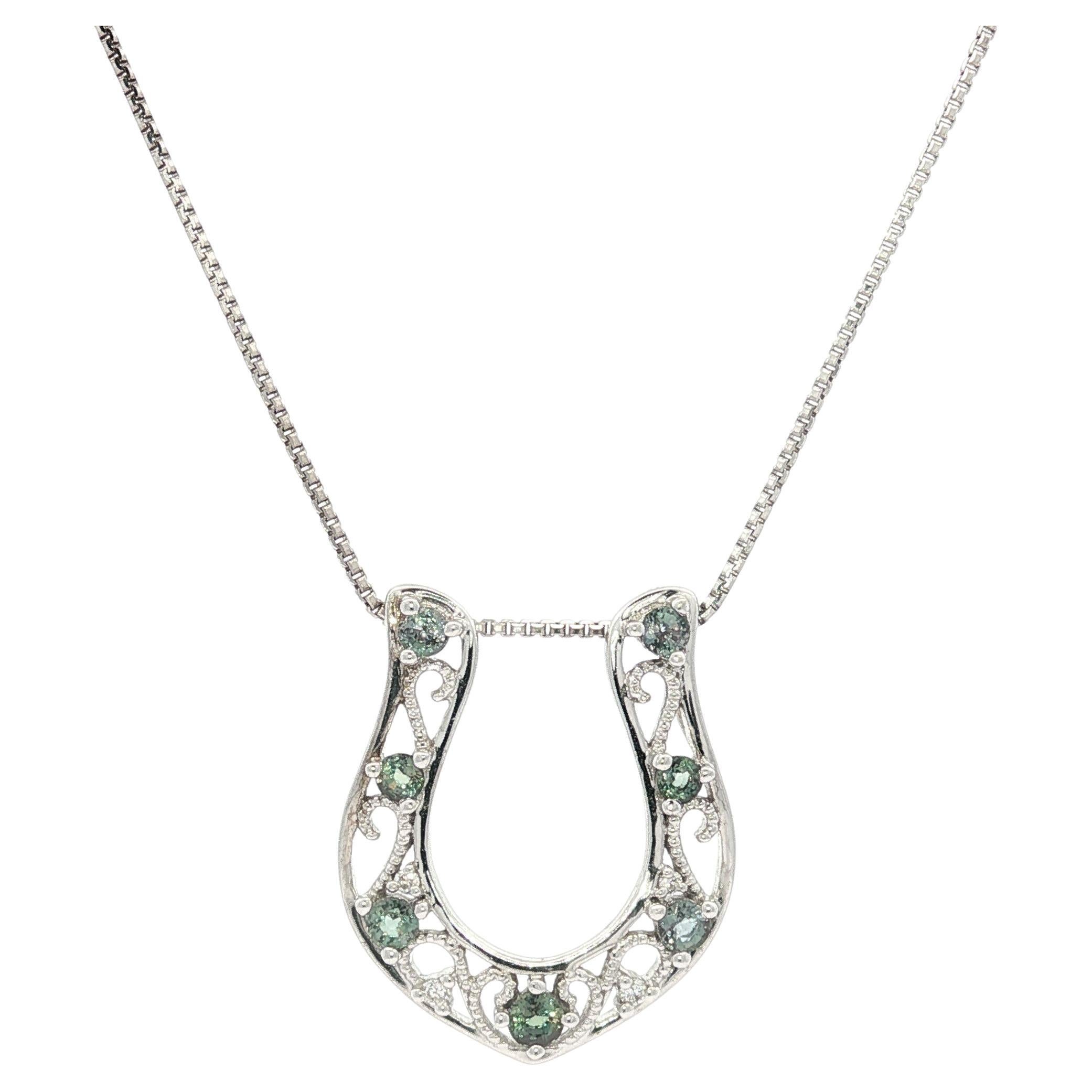 18k Gold Color Change Alexandrite & Diamond Horseshoe Lucky Slide Pendant Chain For Sale