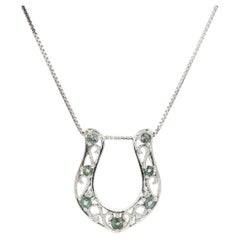 18k Gold Color Change Alexandrite & Diamond Horseshoe Lucky Slide Pendant Chain