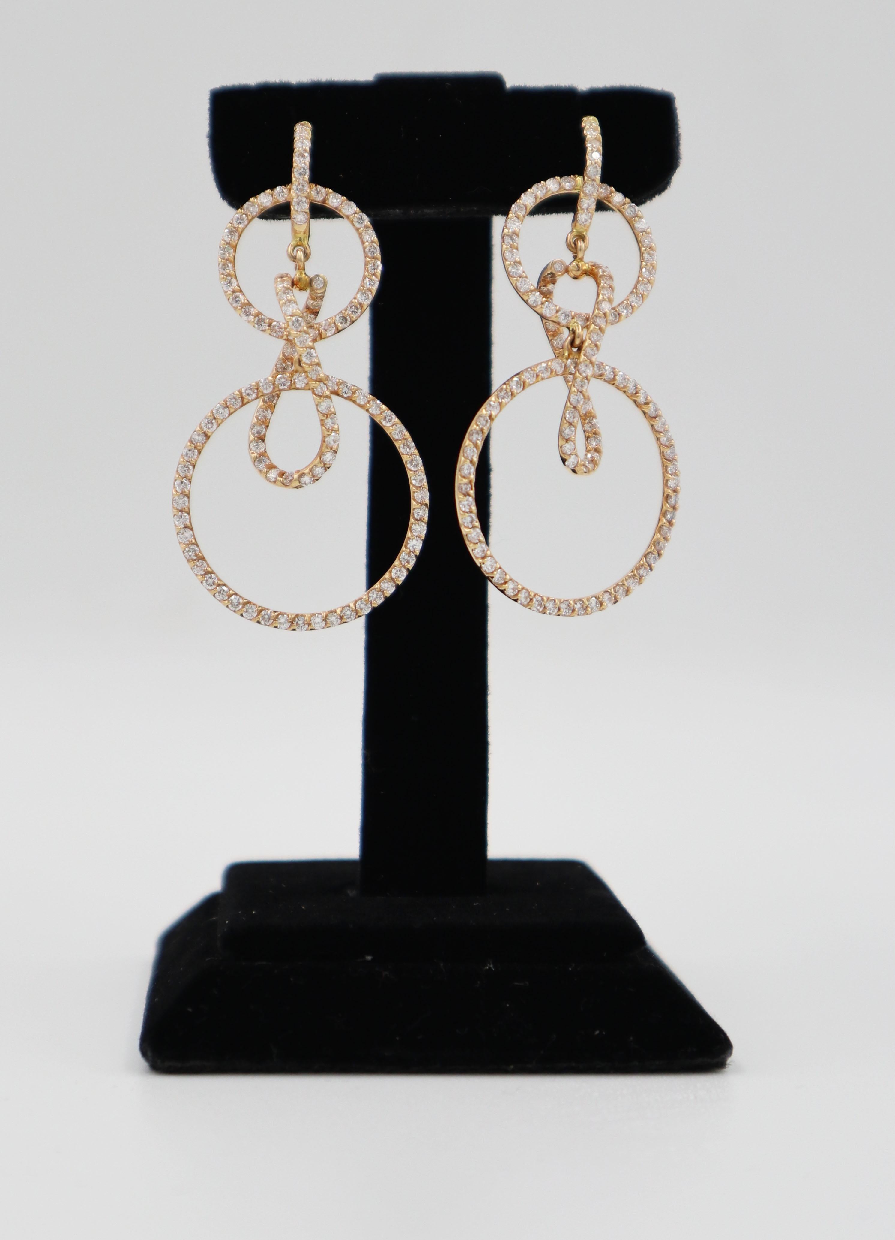 18k Gold Concentric Dangle Earrings In New Condition For Sale In ISTANBUL, TR