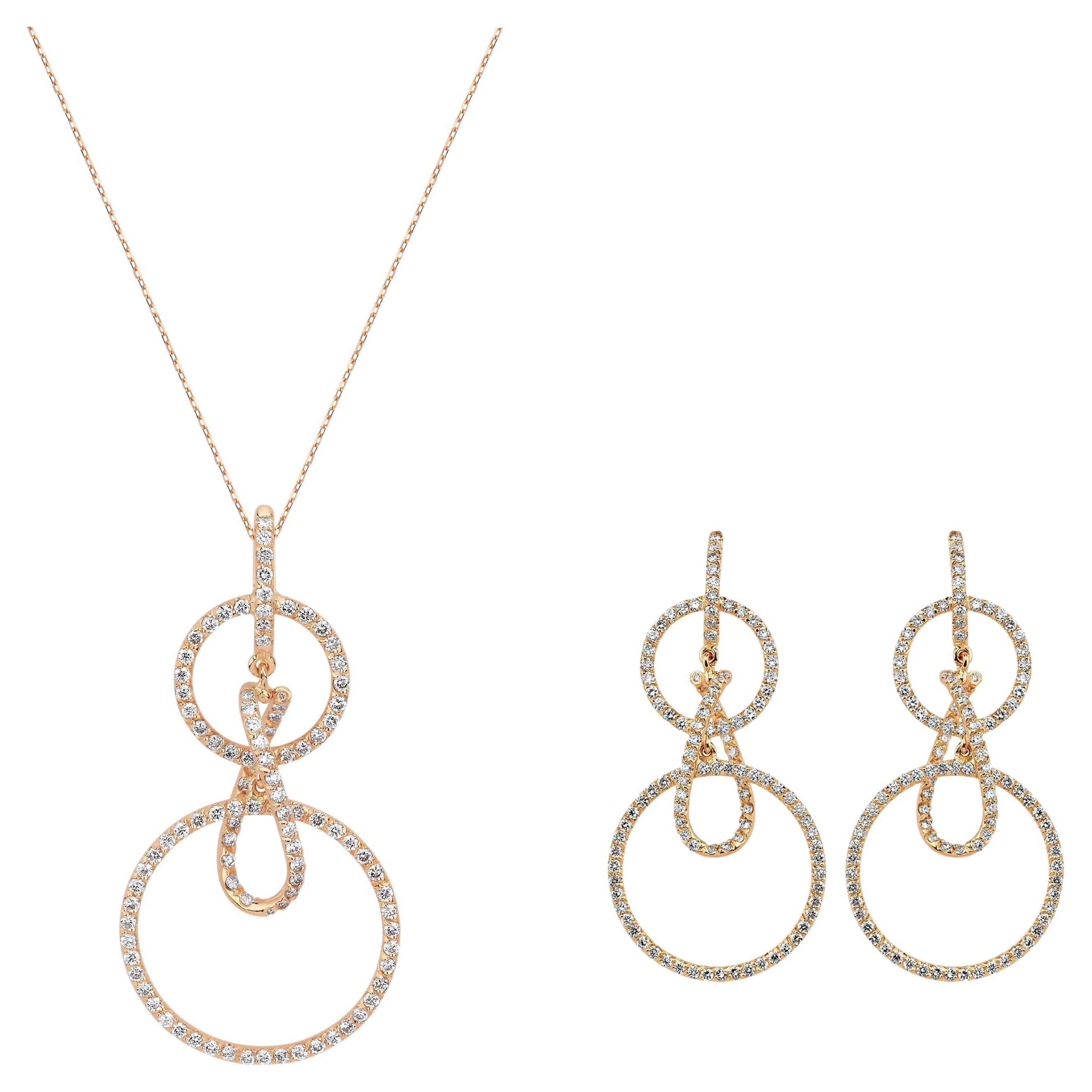 18k Gold Concentric Necklace and Concentric Dangle Earrings