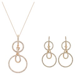 18k Gold Concentric Necklace and Concentric Dangle Earrings