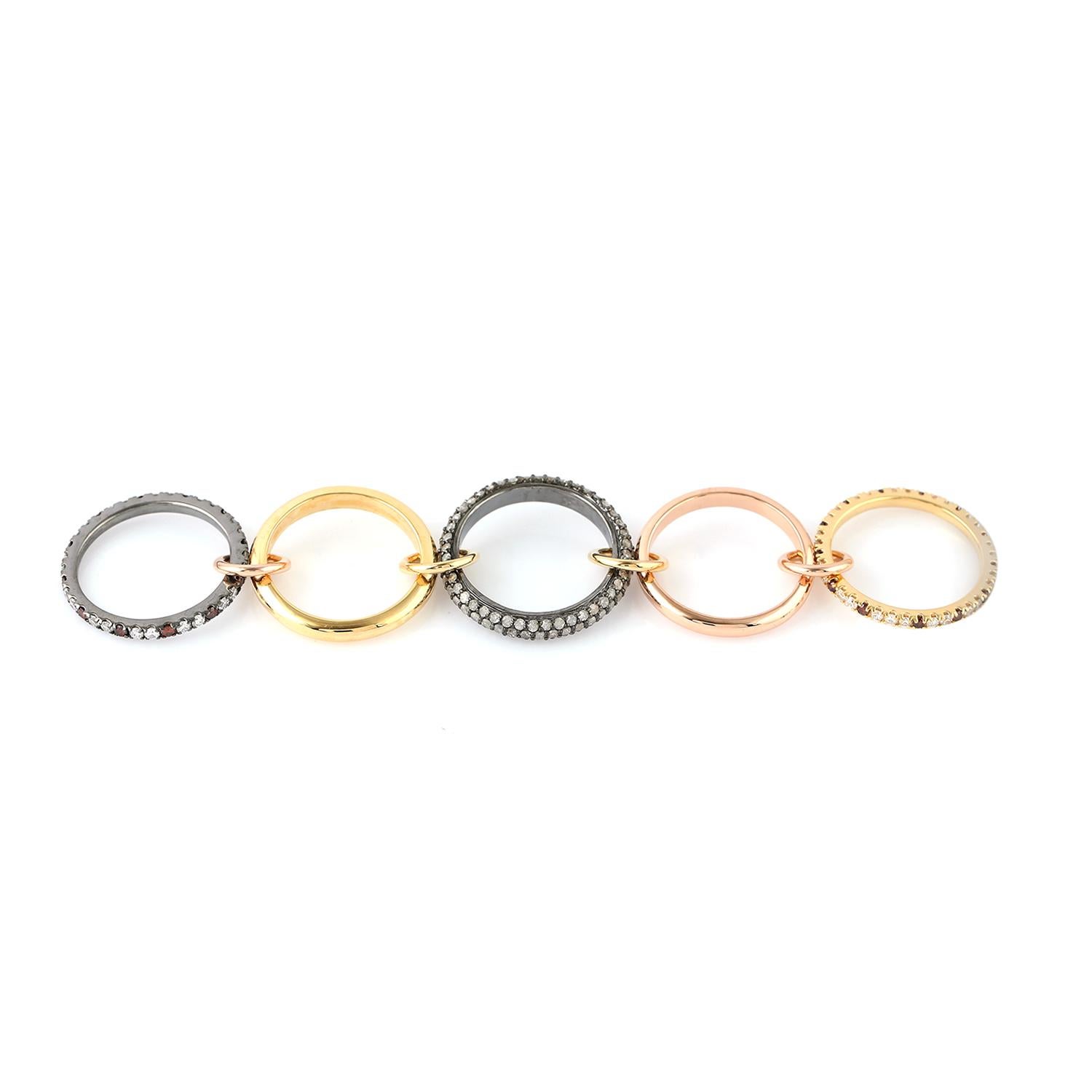 Women's 18k Gold Connected Band Ring With Ice Diamonds For Sale