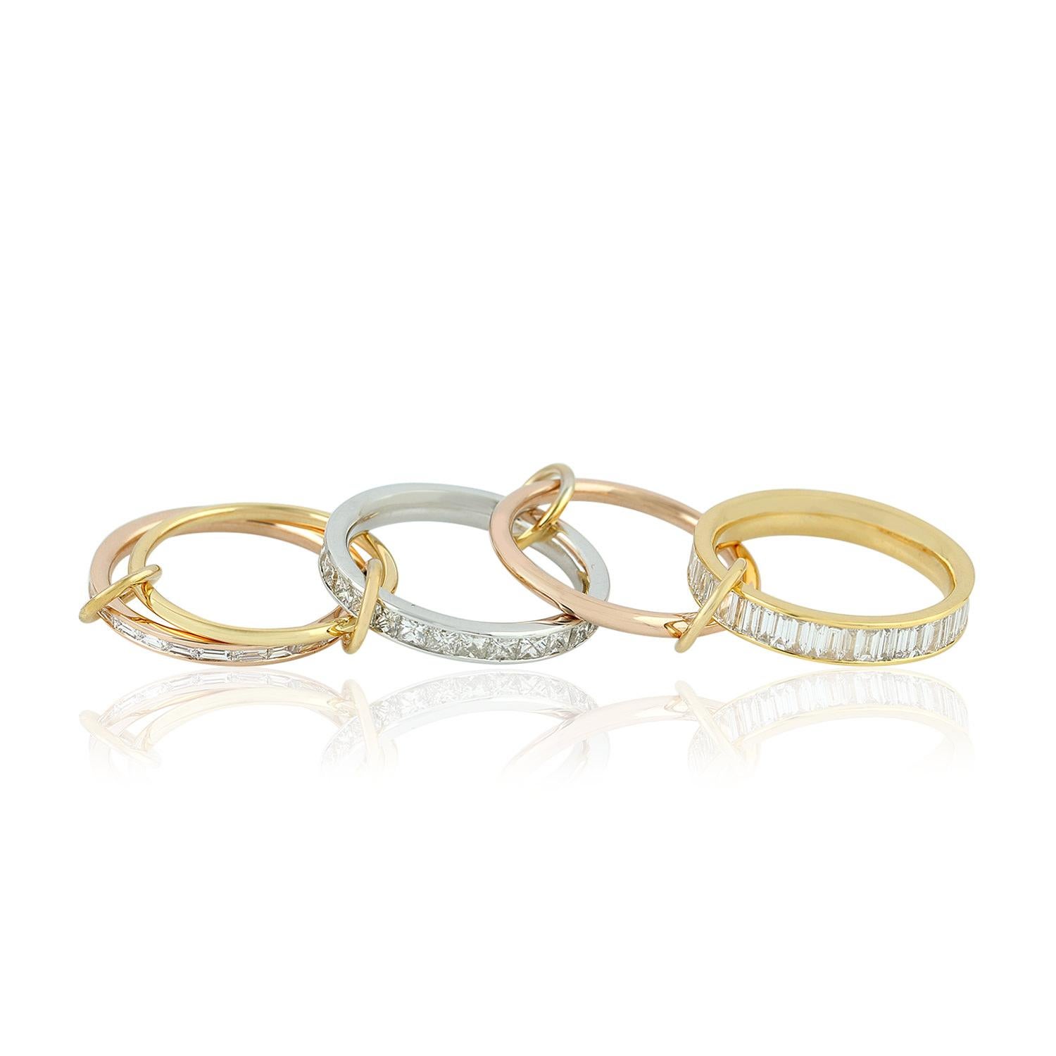 Art Deco 18k Gold Connected Pave Diamond Band Ring For Sale