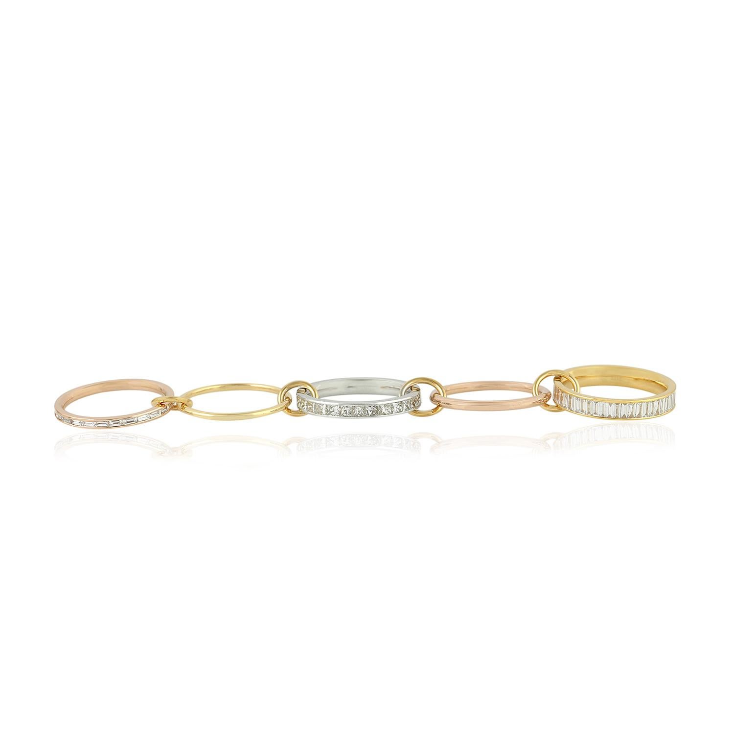 Mixed Cut 18k Gold Connected Pave Diamond Band Ring For Sale