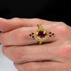 18k Gold Contemporary Madagascar Ruby and Yellow Diamond Ring, by Gloria Bass