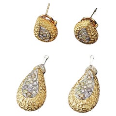 Pendientes de gota convertibles de oro de 18 quilates con exquisitas incrustaciones de diamantes