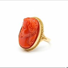 18K Gold Coral Cameo Ring – circa 1940