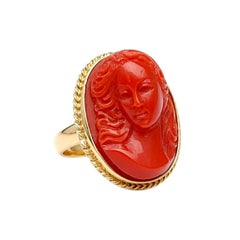 18K Gold Coral Cameo Ring – circa 1940