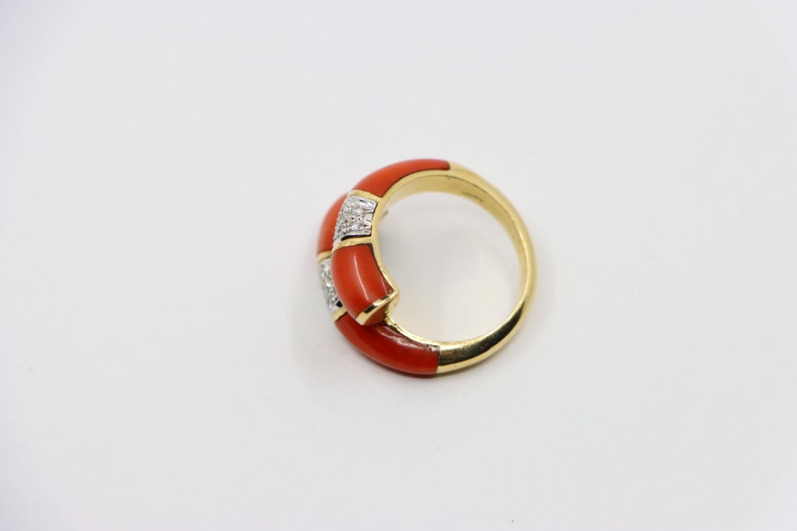 18K Gold Coral Diamonds Ring Bypass Ring For Sale 5