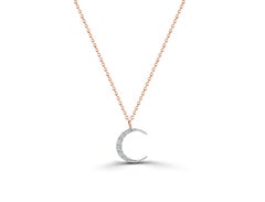 18k Gold Crescent Half Moon Diamond Necklace