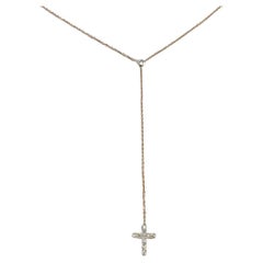 Collier lariat croix en or 18 carats, collier lariat en diamants et collier en forme de Y