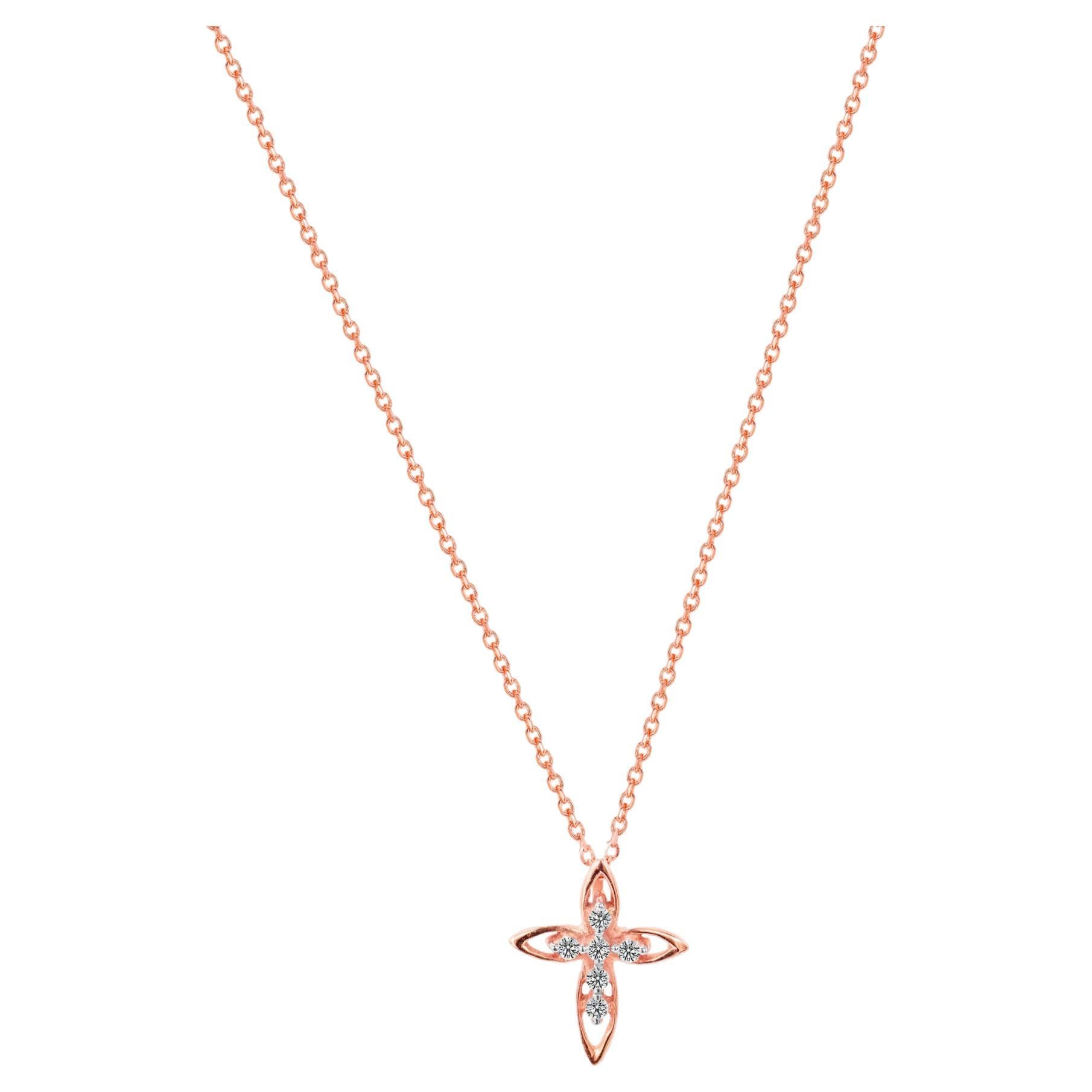 18k Gold Cross Necklace Diamond Mini Cross Necklace Religious Necklace For Sale