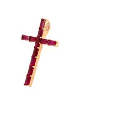 18k Gold Cross Pendant with 11 Burmese Baguette Rubies Cts 0.74
