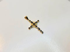 18K Gold Cross with Blue Sapphire Pendant
