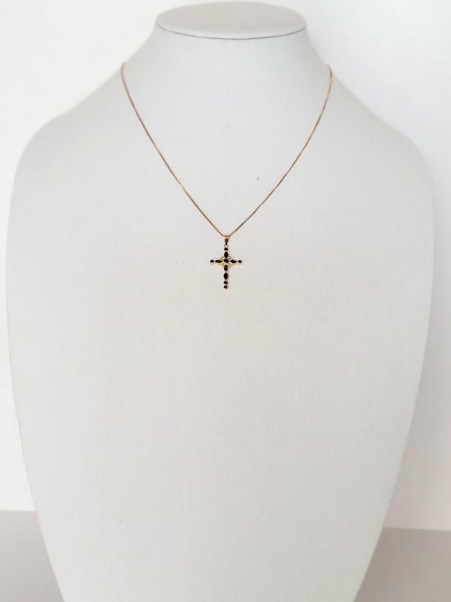 18K Gold Cross with Blue Sapphire Pendant For Sale 3