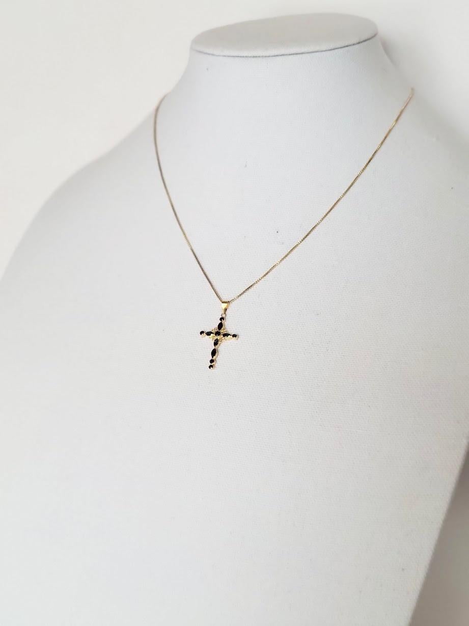 18K Gold Cross with Blue Sapphire Pendant For Sale 4