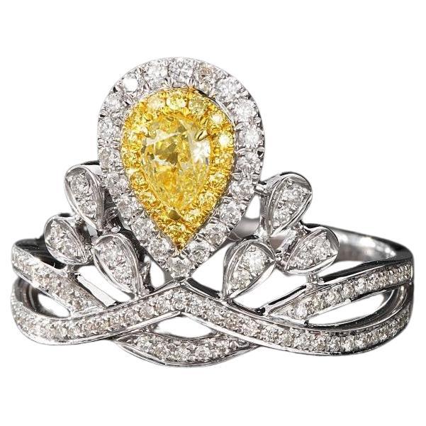 18K Gold Crown Ring with Natural Yellow Diamond