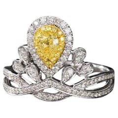 18K Gold Crown Ring with Natural Yellow Diamond