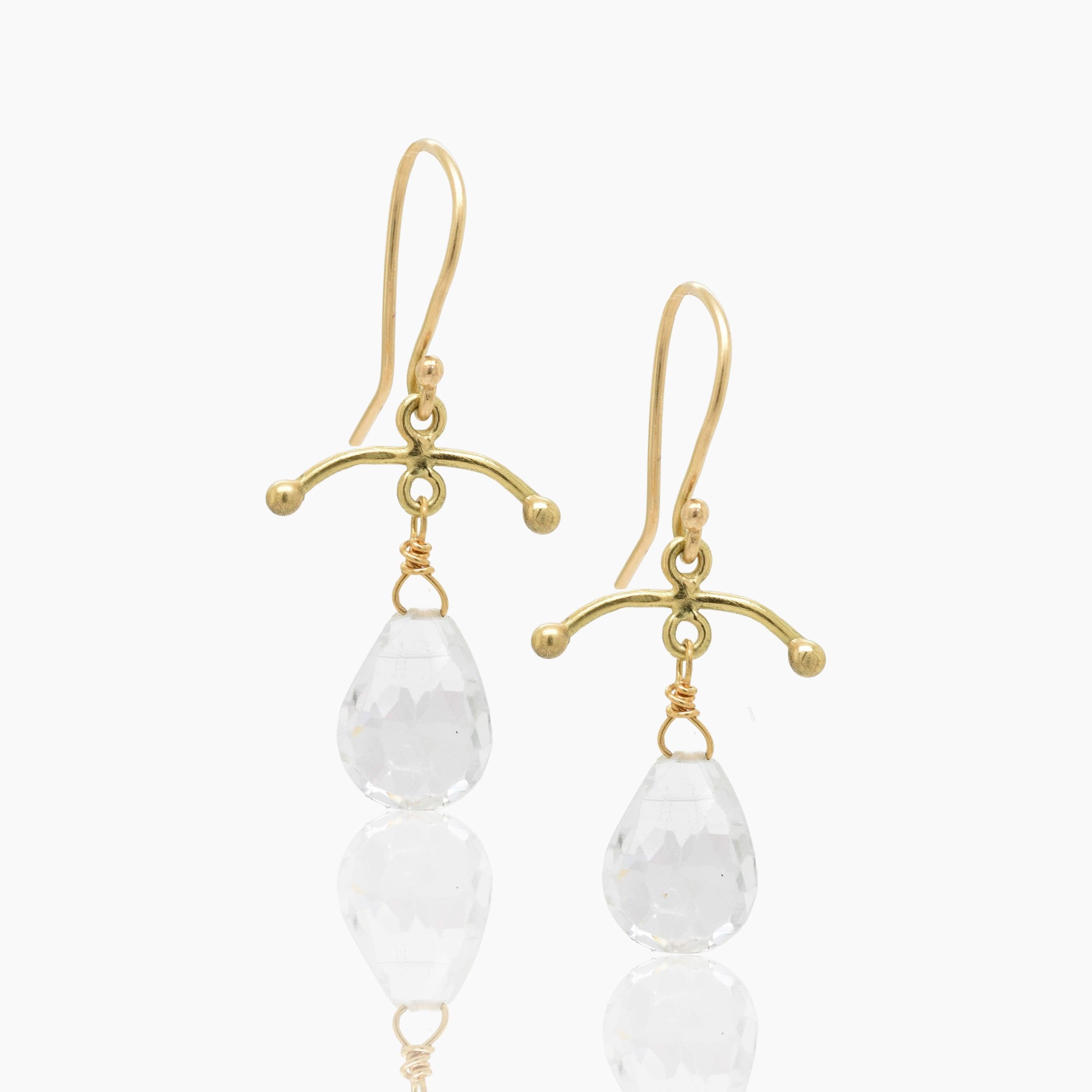 Artisan 18K Gold Crystal Drop Earrings For Sale