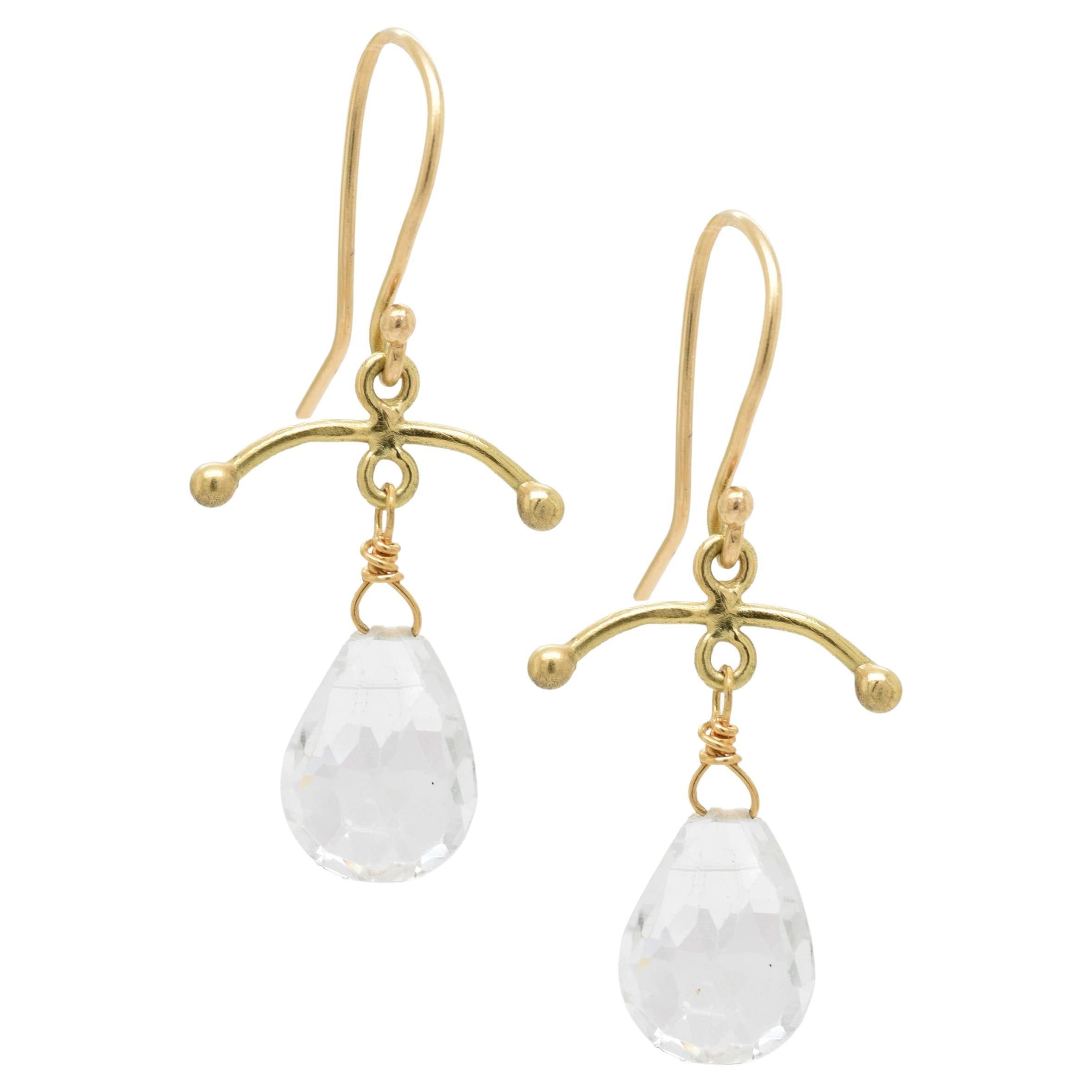 18K Gold Crystal Drop Earrings For Sale