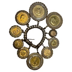 18K Gold Cuban Link Bracelet Ten Coins Charms