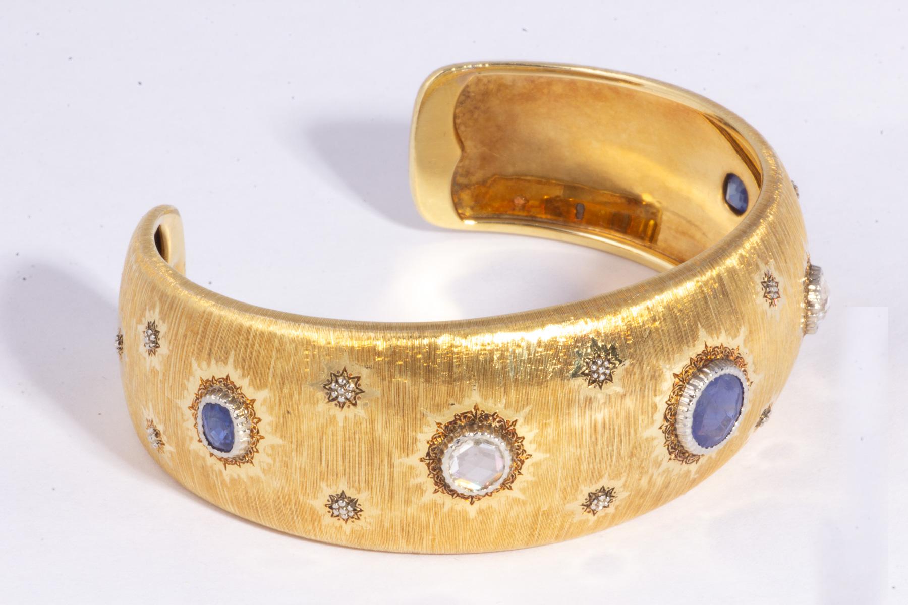Buccellati 18k Gold,Diamond and Sapphire Cuff Bracelet with 1.4 carats Sapphire and .70 Carats White Diamonds
