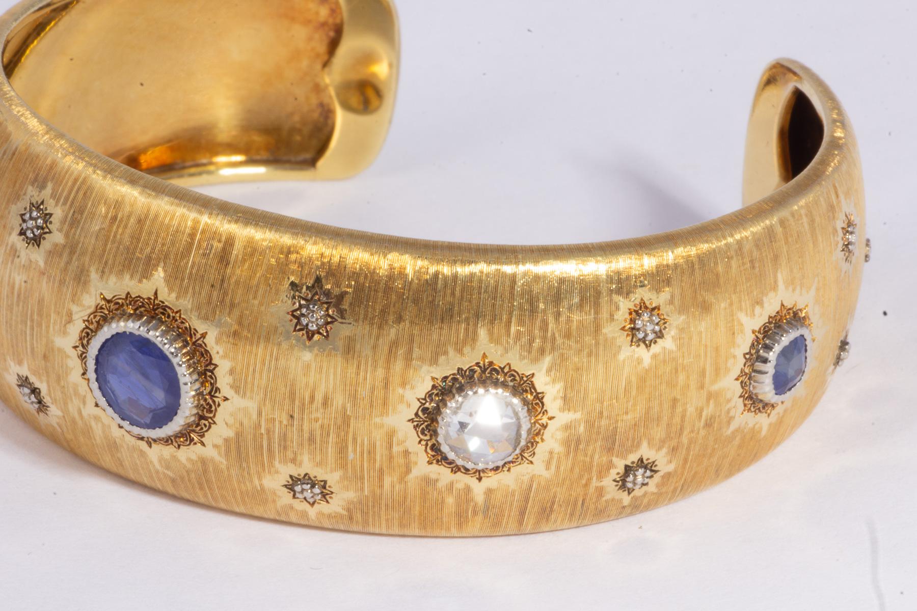 Neoclassical 18k Mario Buccellati Gold And Diamond Cuff Bracelet