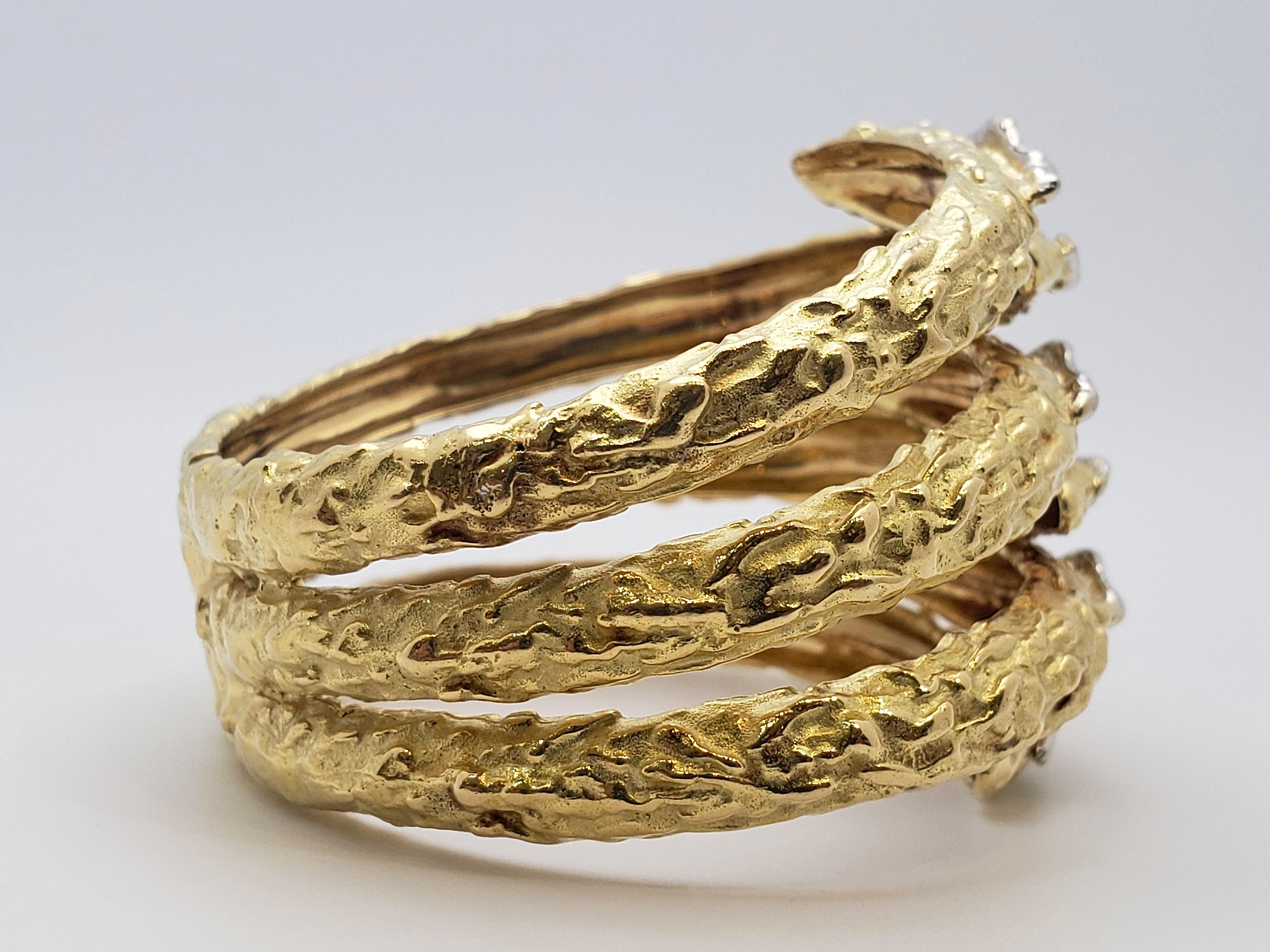 Women's or Men's 18K Gold Cuff Snake Bracelet For Sale