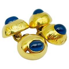 Vintage 18k Gold Cufflinks with Blue Topaz Cabochons Around, 1930