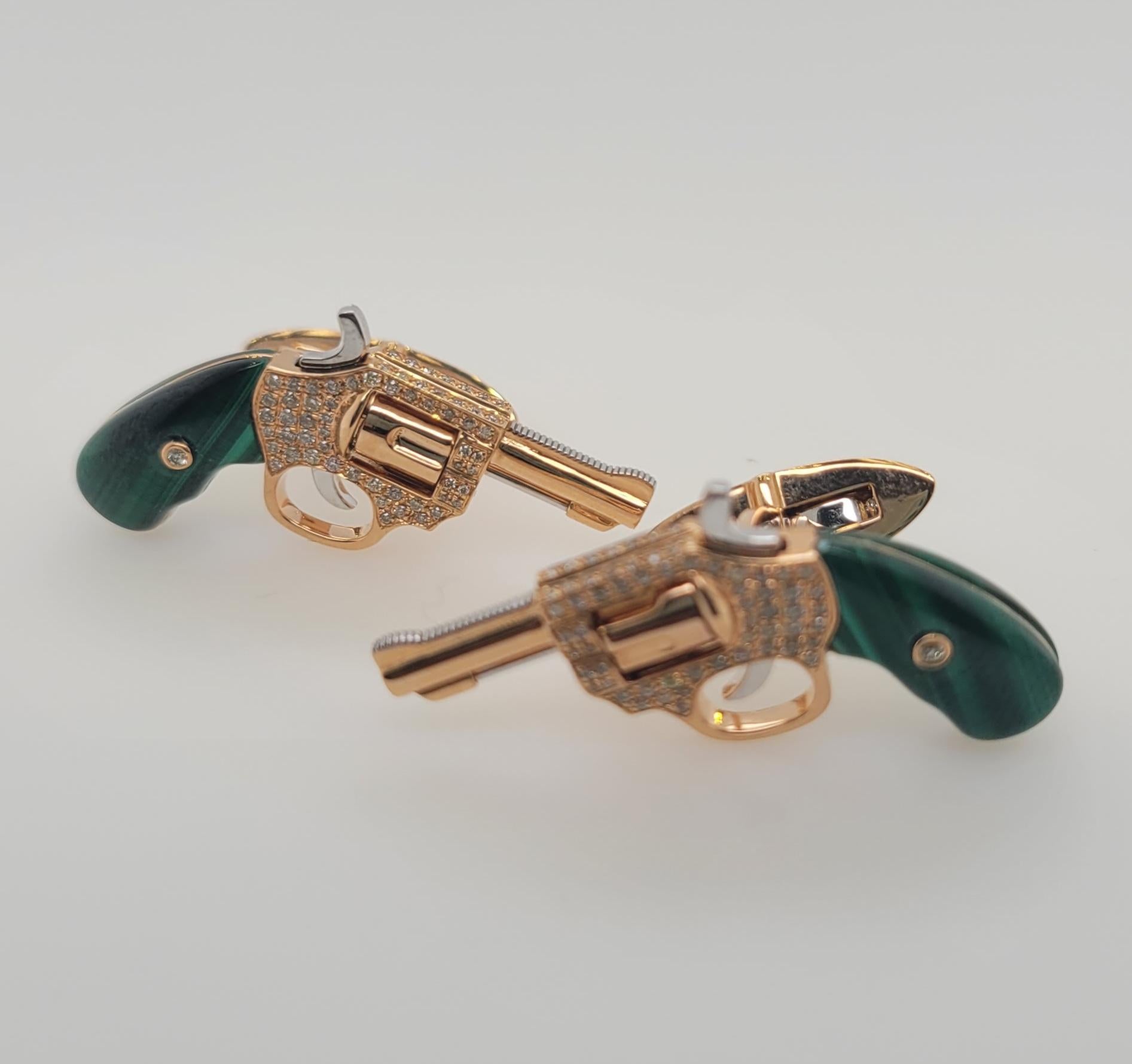 Modern 18K Gold Cufflinks with Diamonds and Malachite or Black Wood or White Shell For Sale