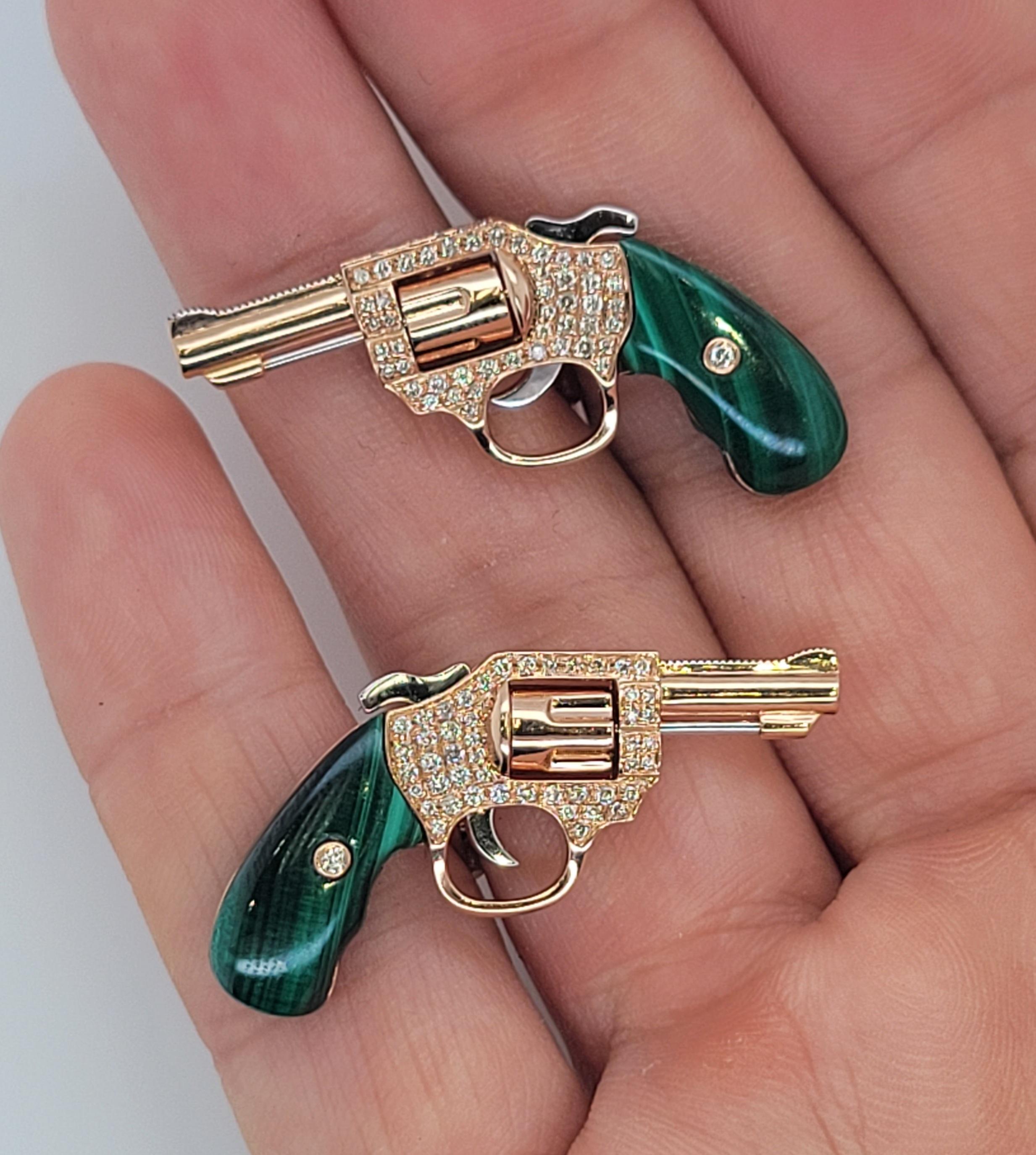 Women's or Men's 18K Gold Cufflinks with Diamonds and Malachite or Black Wood or White Shell For Sale